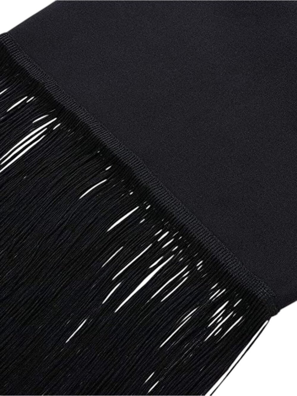 Black Fringe Hem Wrap Waist Halter Bandage Bodycon Midi Dress - Picture 9 of 9